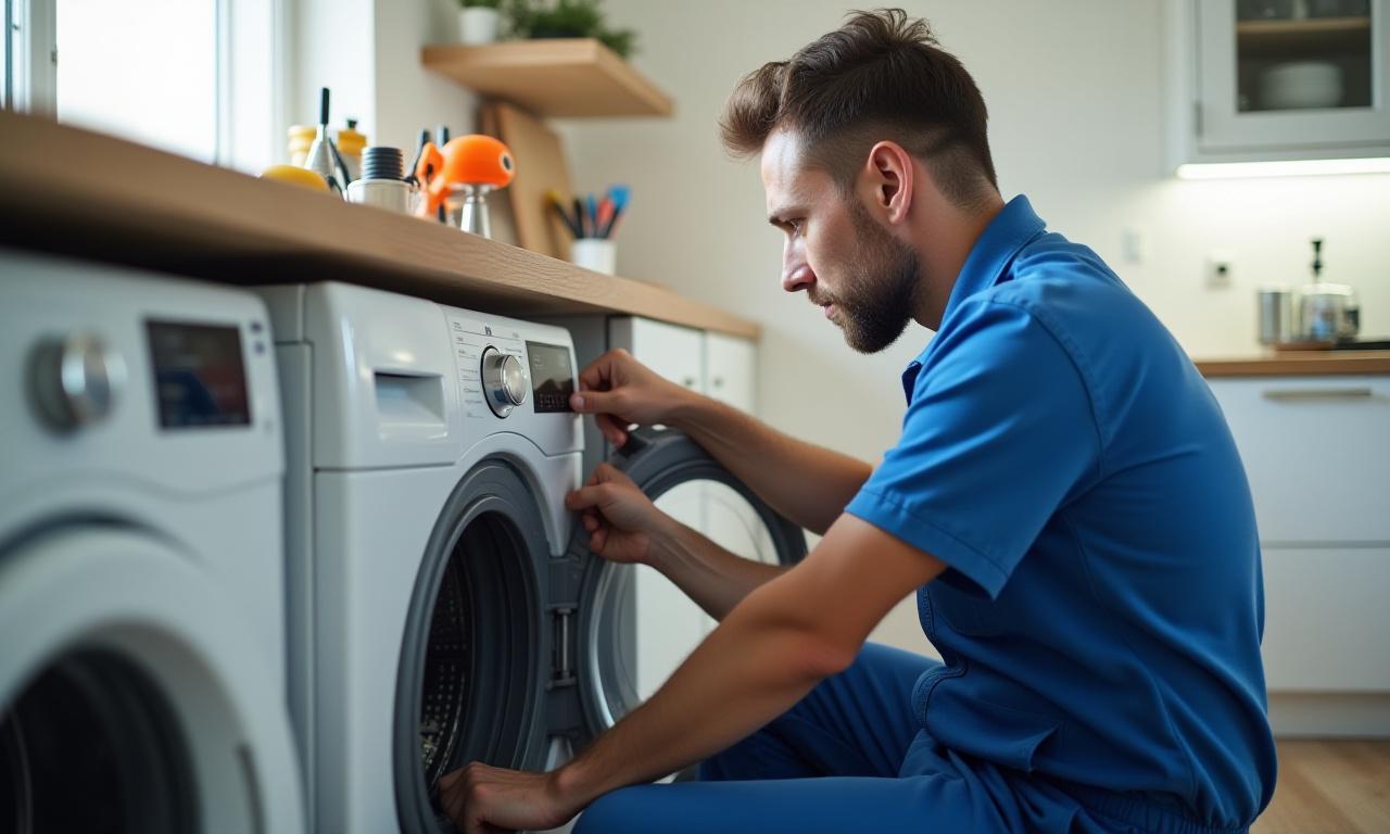 Professioneller Techniker repariert Haushaltsgeräte vor Ort.